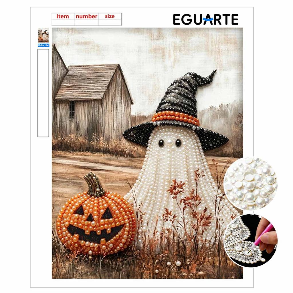 Halloween pearl painting art full pearl handmade diy ghost and pumpkin home decorations