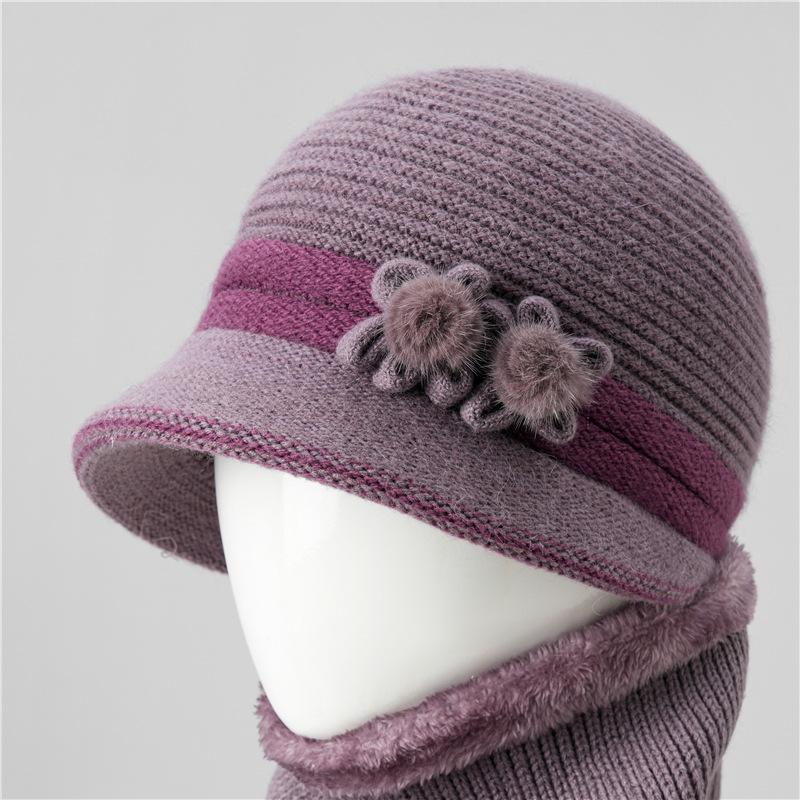 Middle Aged Elderly Mothers' Hats Women's Autumn Winter Velvet Warm Hats Elderly People's Cold Resistant Knitted Hats Elderly Women's Knitted Hats