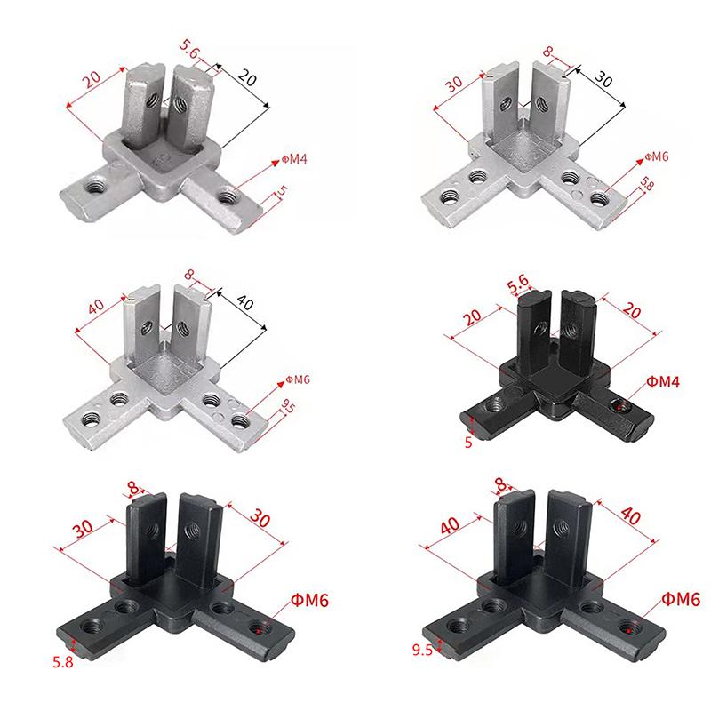 4Pack 3-Way End Corner Bracket Connector For T Slot 2020 3030 4040 Aluminum Extrusion Profile 3-Dimensional Bracket Parts