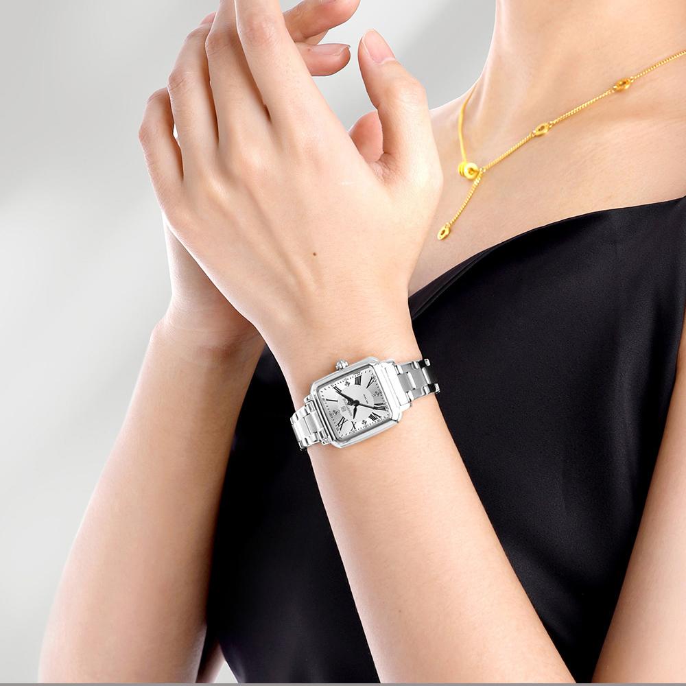 NAVAFORCE Женские кварцевые часы Церемония Вечеринка Ремешок из нержавеющей стали Водонепроницаемые Квадратный римский циферблат Женские повседневные модные аксессуары Часы NF5065