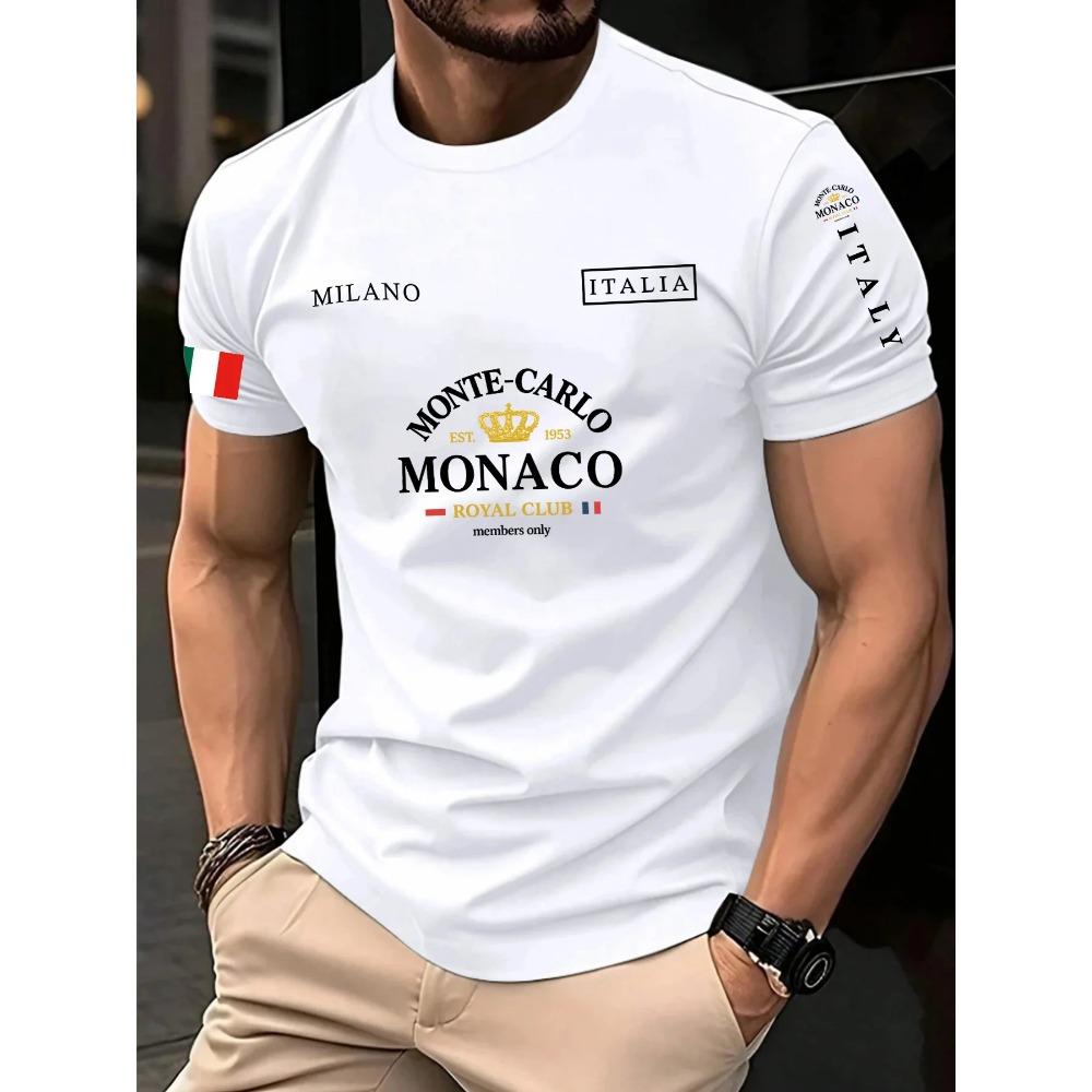 Best-selling Monaco Letter Flag Print Men's and Women's T-Shirt - Casual Loose-Fitting Street Short Sleeve