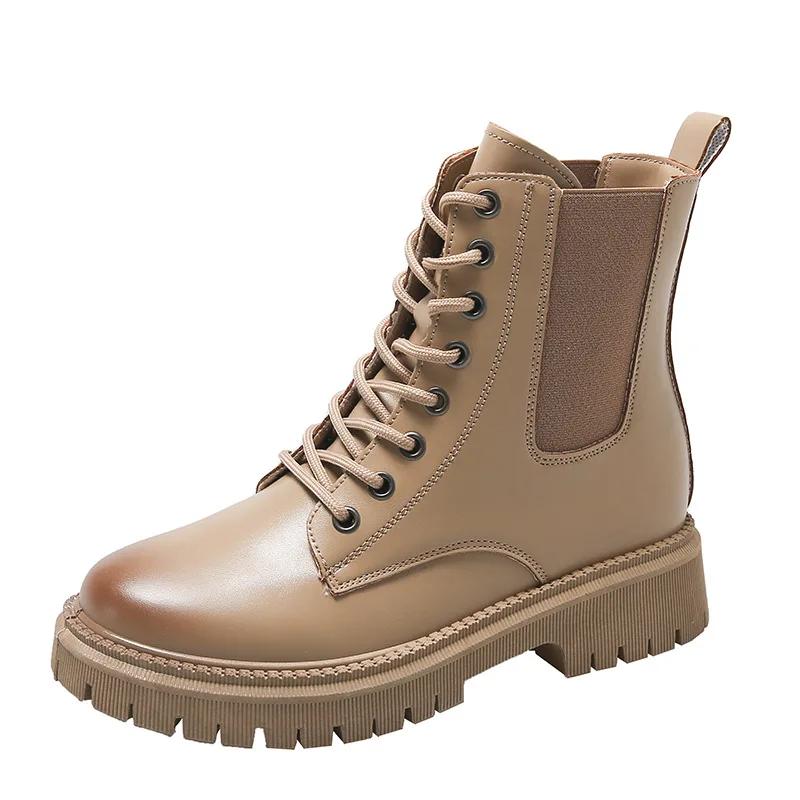 British Style Lace-up Martens Boots for Women Autumn and Winter New Round Head Platform Boots Fashion All-matching Ankle Boots