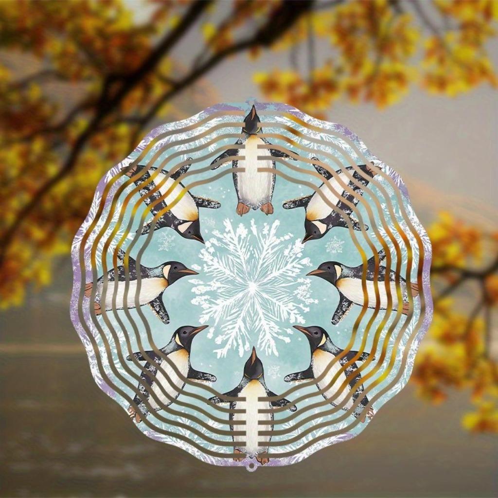 10 Inch Hanging Wind Chime with Swivel Hook Penguin Snowflake Design Blue Green Accents Garden Decor Gift for Friends Family
