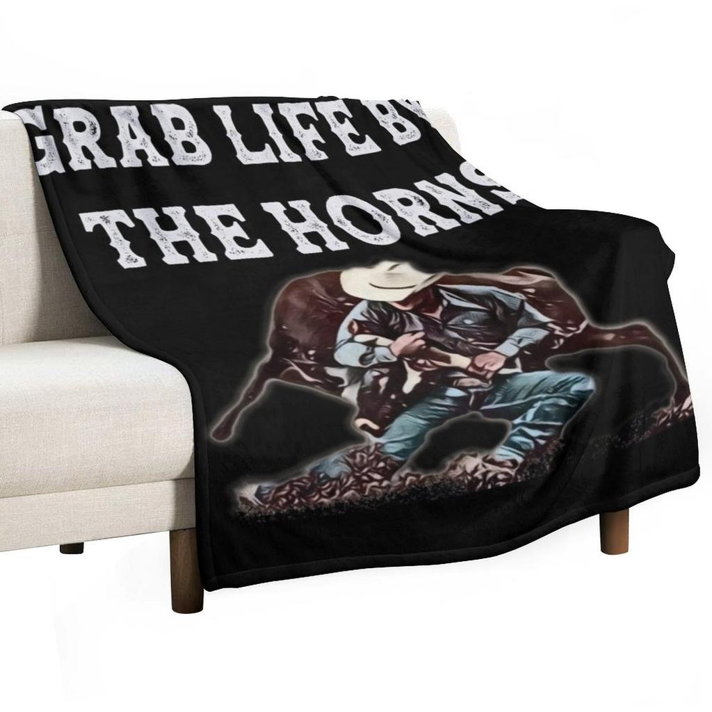 Grab Life By The Horns - Steer Wrestler Throw Blanket Soft Plaid Decorative Beds Luxury Throw Tourist Blankets