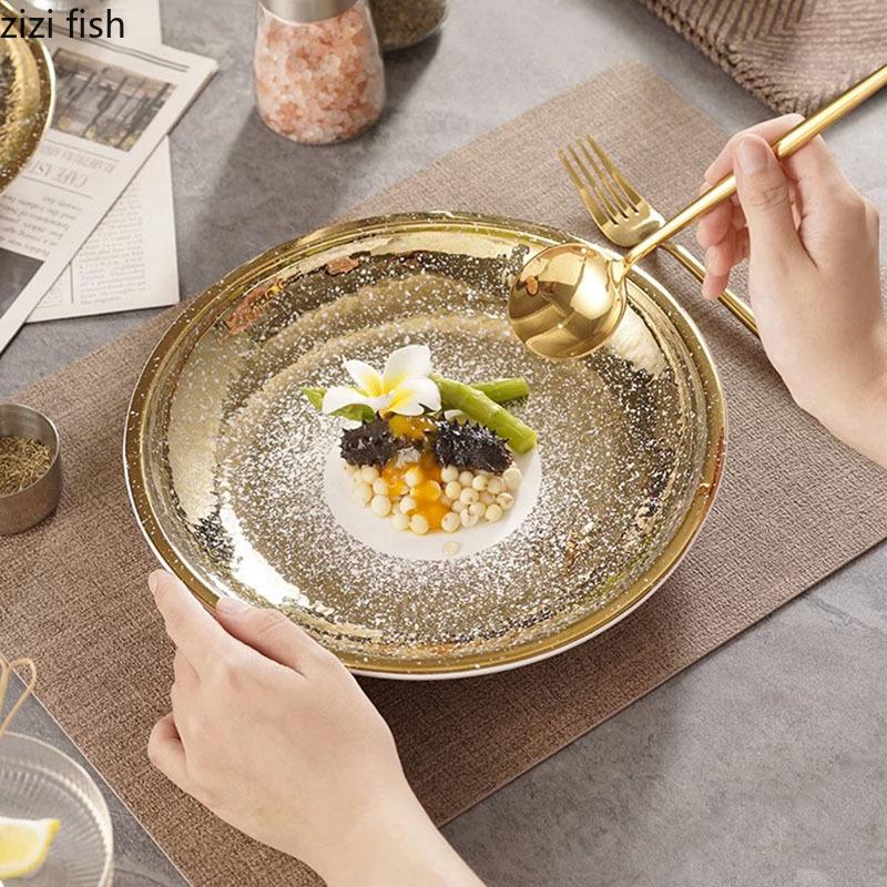 Creative Circular Ceramic Dinner Plate Thick Soup Plate Dessert Plate Salad Plates Pasta Plates Restaurant Specialty Tableware