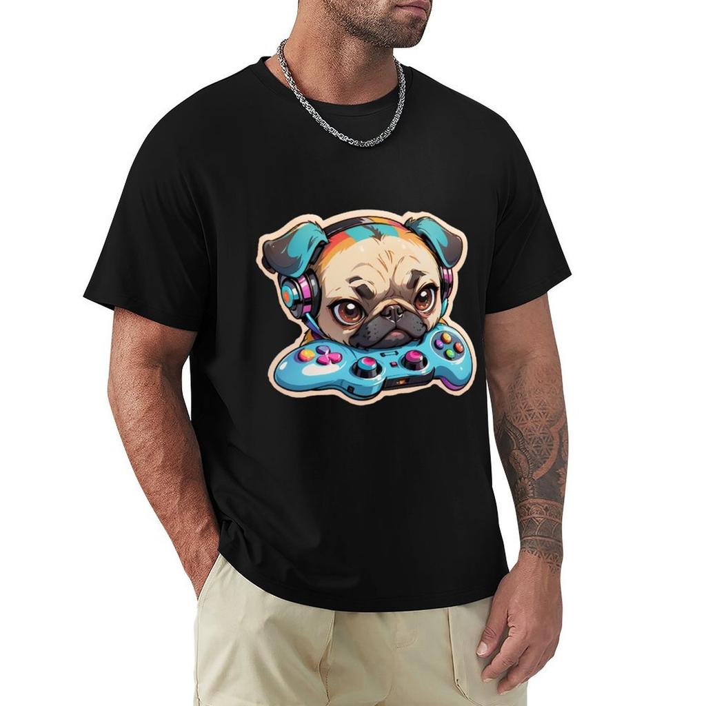 Gamer Pug Tshirt Large Size Casual Short Sleeve Top