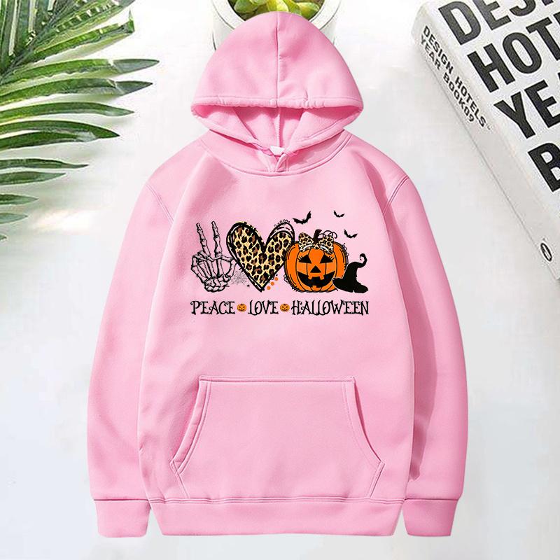 Peace Love Halloween Print Hoodies For Women Men Autumn Winter Pullover Harajuku Casual Long Sleeves Sweatshirt Tops