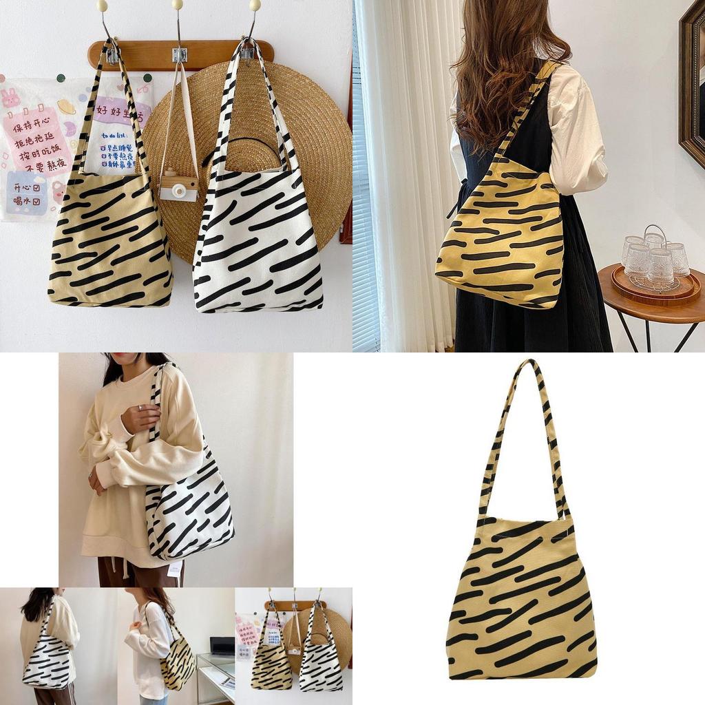 Trendy Large Capacity Striped Canvas Shoulder Bag For Young Women In Chic Colors