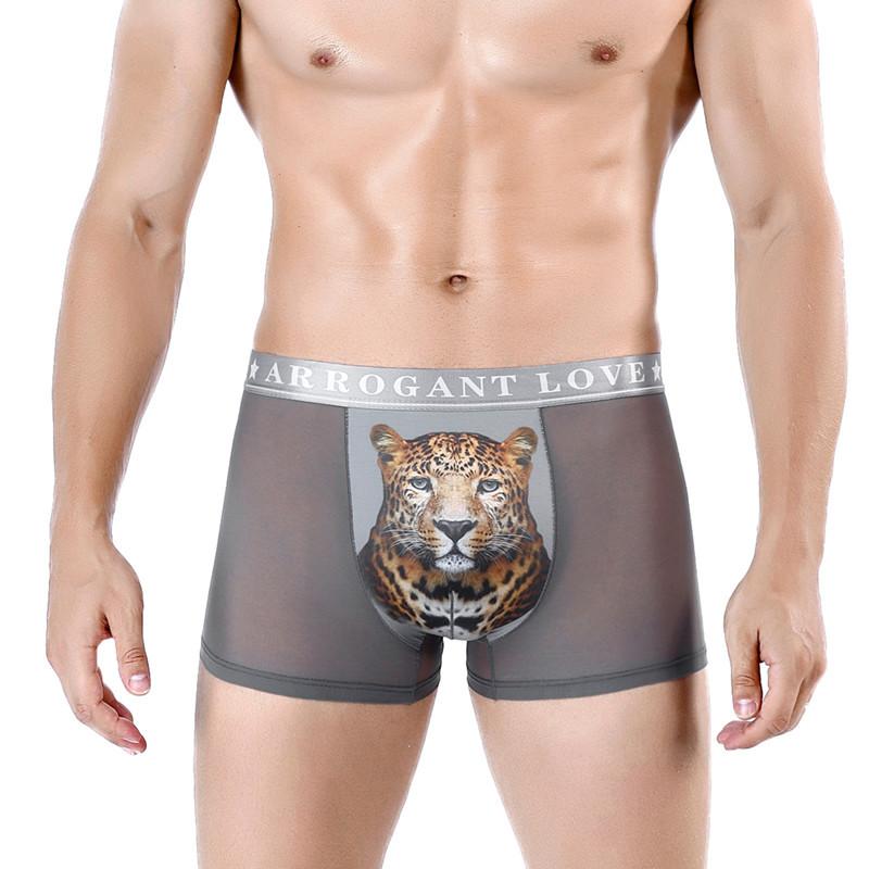 Мужские трусы-боксеры с сетчатым принтом, модные мужские летние трусы с леопардовым принтом, ледяные, дышащие, короткое нижнее белье с четырьмя углами