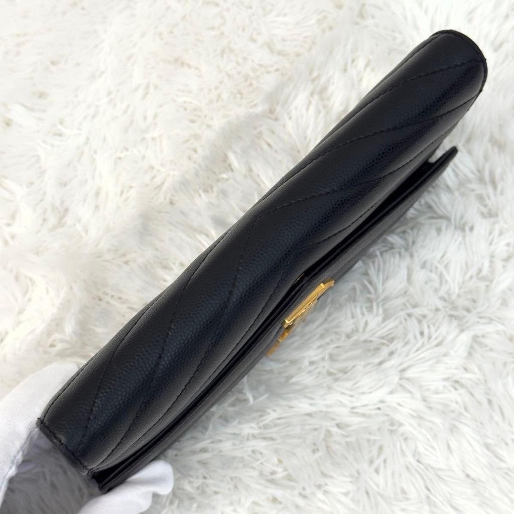 Б/у SAINT LAURENT Saint Laurent Большой клатч-кошелек Cassandra Черный Черный Стежка V