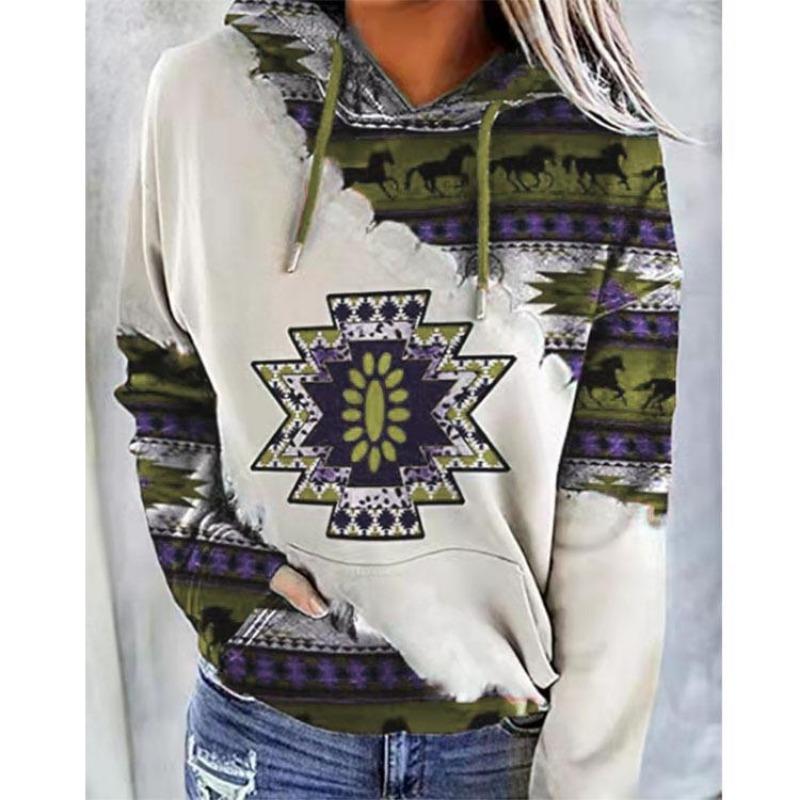 Autumn Thin Long Sleeve Plus Size Hoodies for Women Winter Vintage Ethnic Style Printed Hoodie Women Jackets Loose Warm Outerwears Sweatshirt 24666