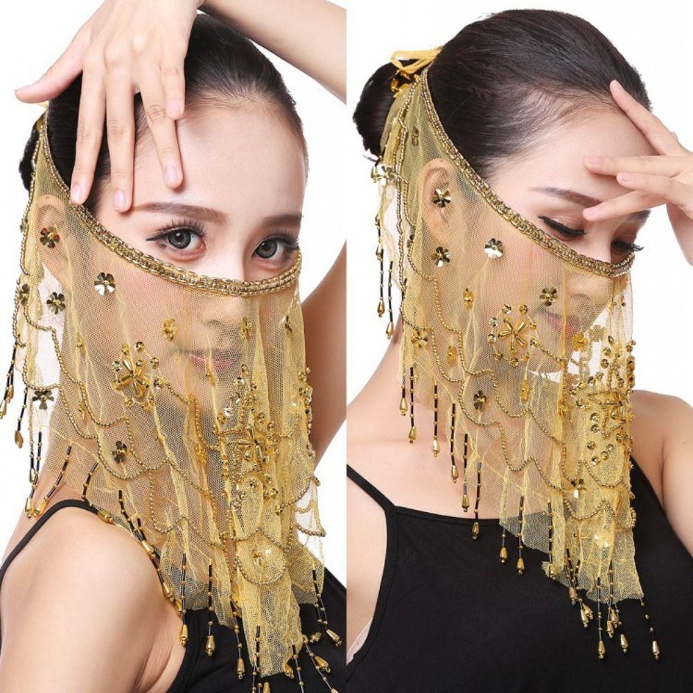 Party with Beaded Belly Dancing Veils Indian Belly Dance Veil Costumes Mesh Face Veil Face Veil