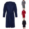 Long Sleeve Pocket Belt Solid Color Men Bathrobe Winter Warm Hooded Long Fleece
