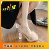 Crystal and Thick Heel One-word High-heeled Slippers, Popular Small Fragrant Wind Fluffy Cool Slippers for Women's Autumn 2024 New Models