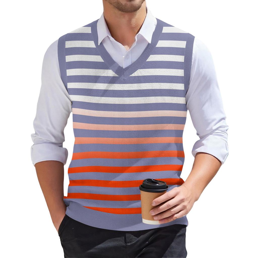 Мужской модный принтованный V-образный вырез без рукавов трикотажный пуловер