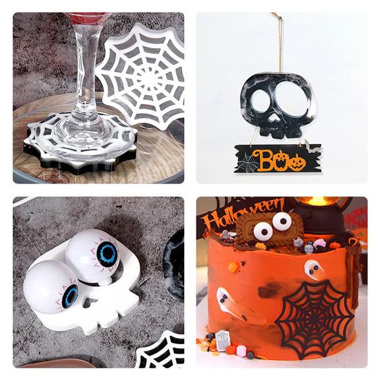 Halloween Coaster Resin Mold Skull Spider Web Tombstone Shape DIY Craft Epoxy Resin Casting Silicone Candle Cup Holder Candle Mould