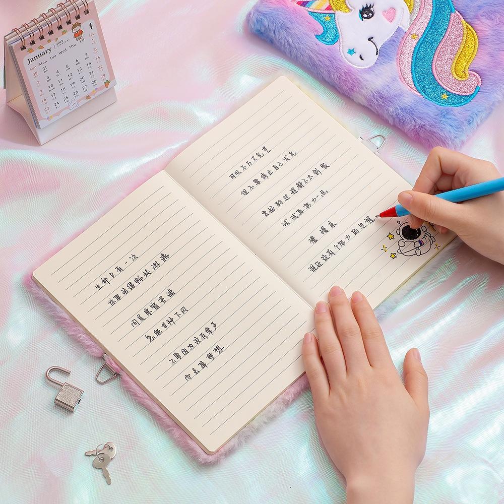 Cute Unicorn Planner Book Notebook Diary Note Book Unicorn Cartoon Unicorn Plush Notebook with Lock Cute Diary for Students Children's Gifts