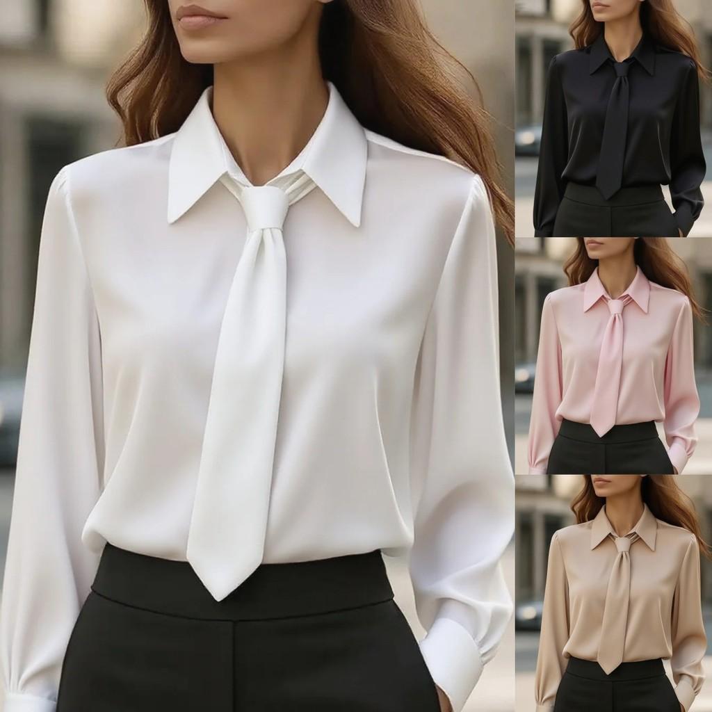 Basic Style Long Sleeve Polyester Shirt With Splicing For Office Casual Women