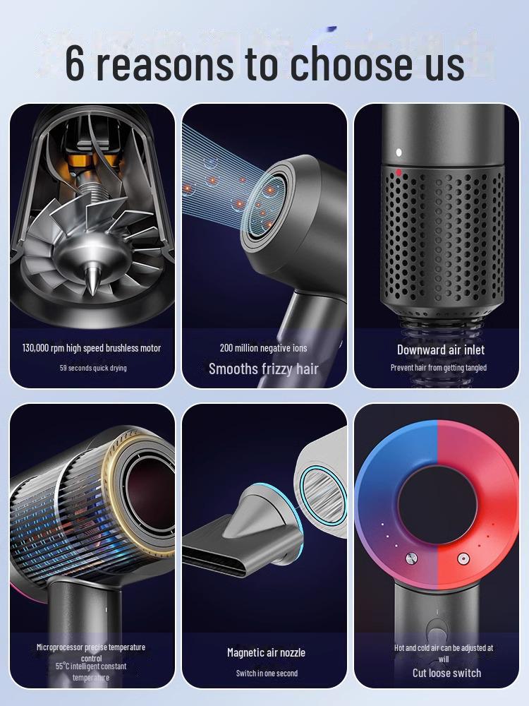 Высокоскоростной фен без листьев с технологией отрицательных ионов для домашнего салонного ухода