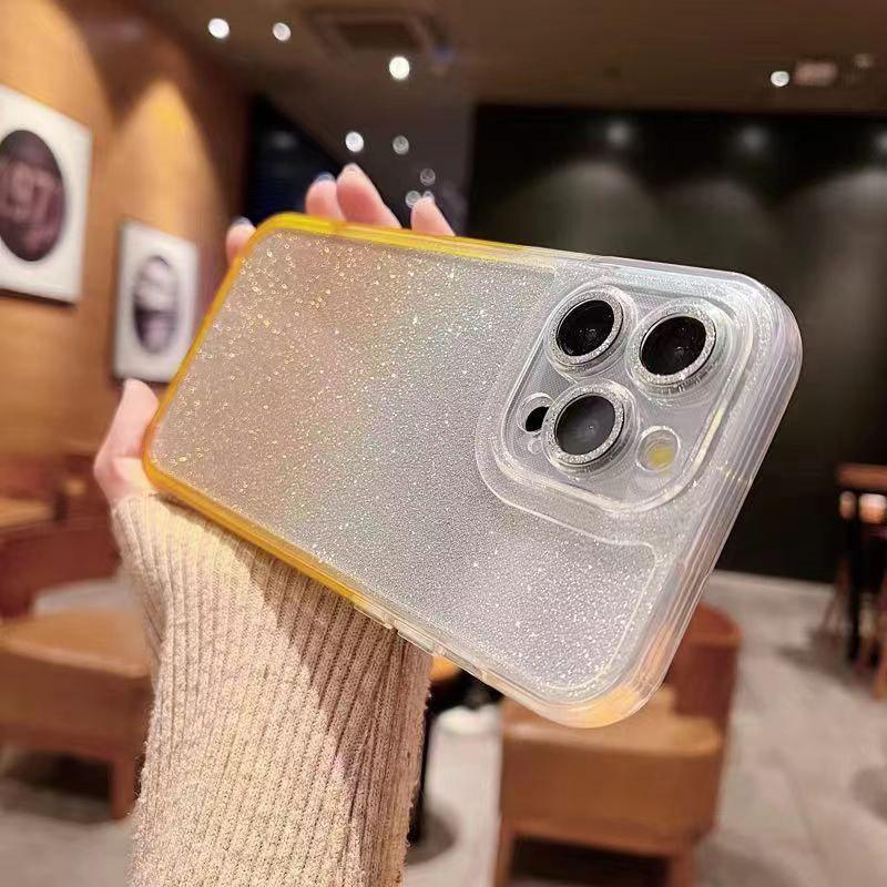 Роскошный чехол 2-в-1 с блестящей бумагой градиентного цвета для iPhone 15 Pro Max 14 13 12 Pro 11, полное покрытие с блестящей пленкой для линз