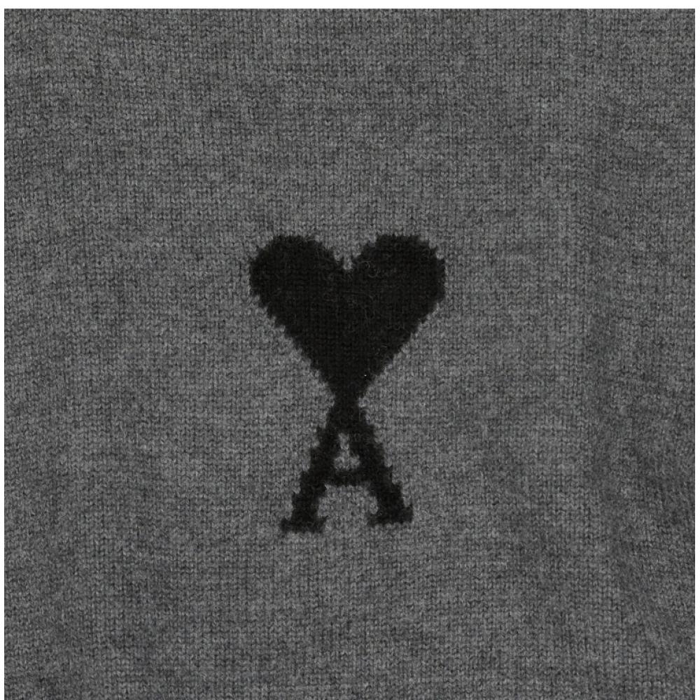 Ami Big Heart Logo Intarsia Turtleneck Knit Model Uks839 018 0504