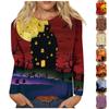 Women's Fashion Casual Long Sleeve Striped Halloween Printed Round Neck Top