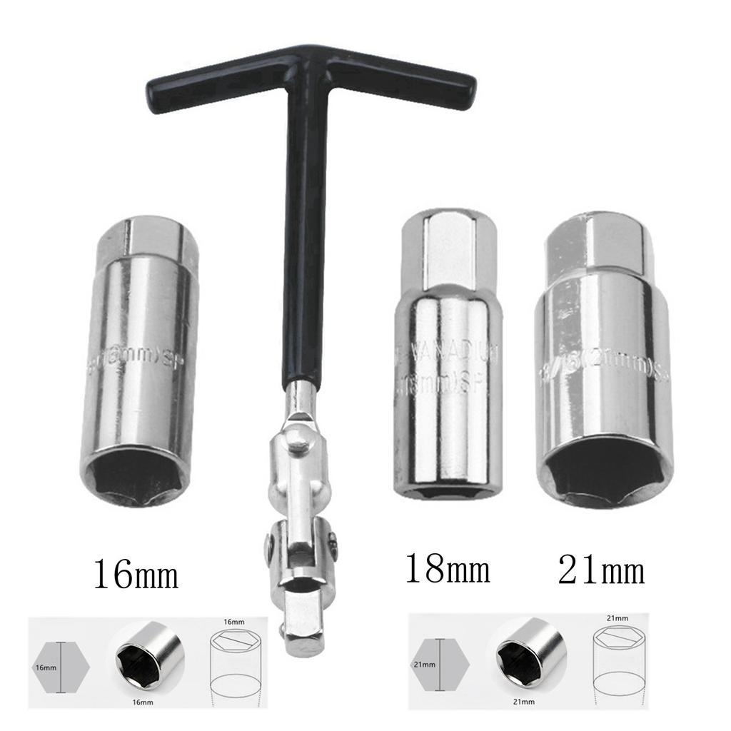 Ключ для свечей зажигания, набор ключей для свечей зажигания, 4 шт., 16 мм/18 мм/21 мм, свечи зажигания с Т-образной рукояткой, торцевой ключ для свечей зажигания