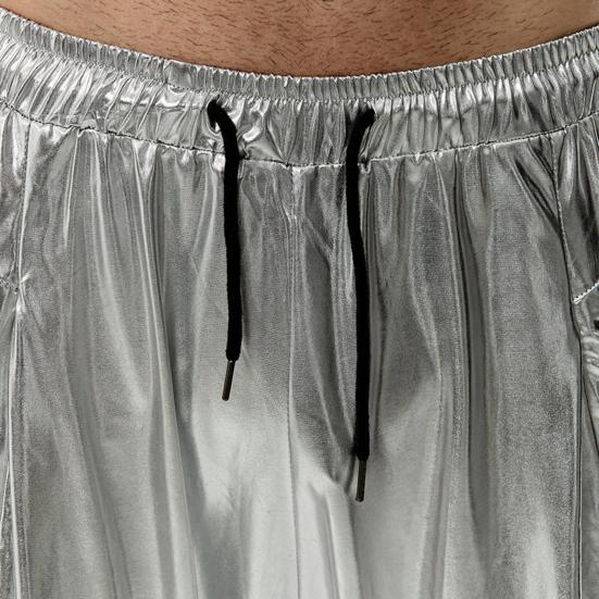 Мужские блестящие брюки с завязками на талии, джоггеры, брюки металлик для ночного клуба, вечеринки, танцевальной сцены, хип-хопа