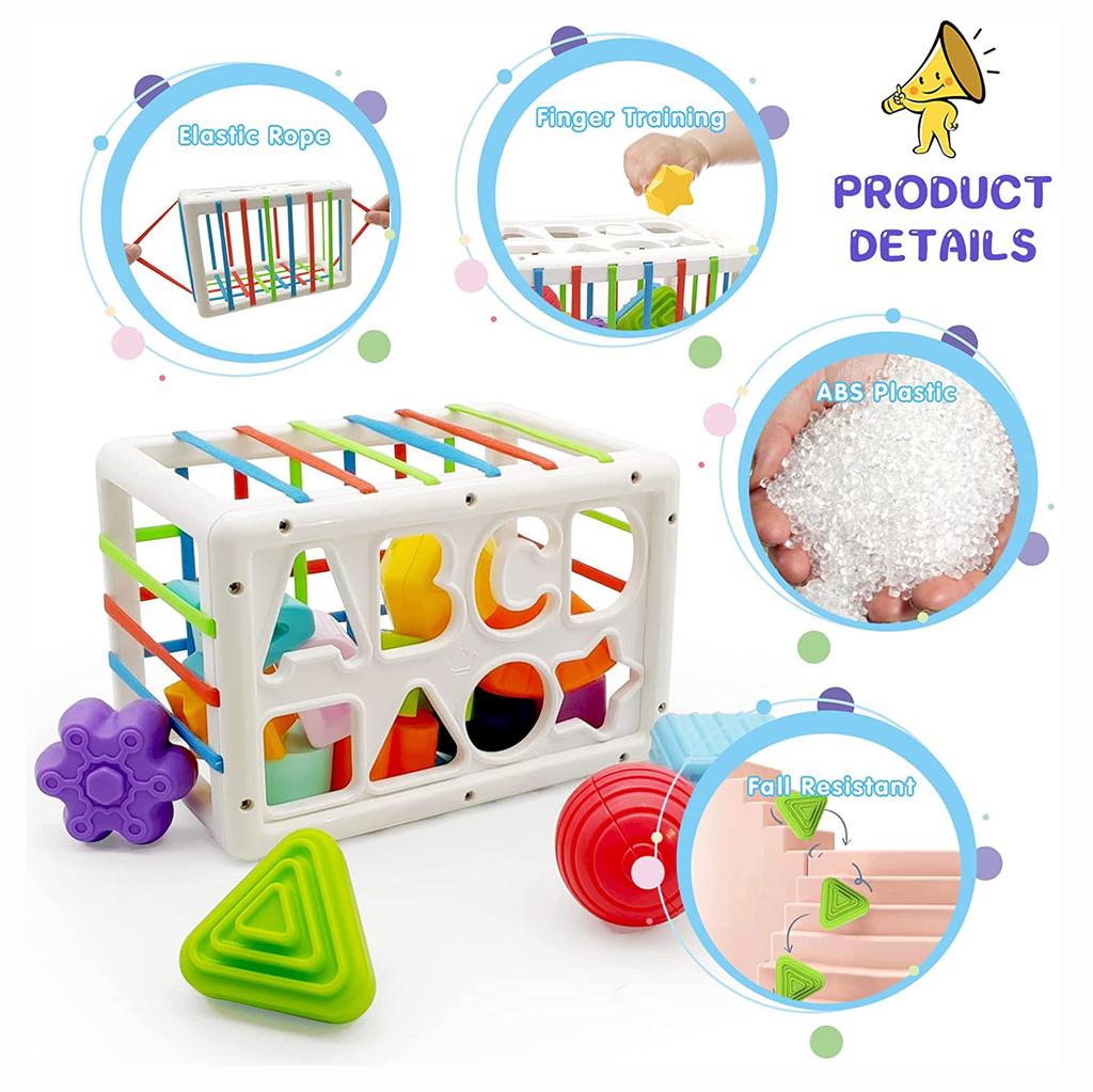 Montessori Toys,Upgrade Baby Shape Sorter Toys with Elastic Bands Sensory Shape Building Blocks,Fine Motor Skill,Baby Toys 18+ Months,Boys Girls Gifts