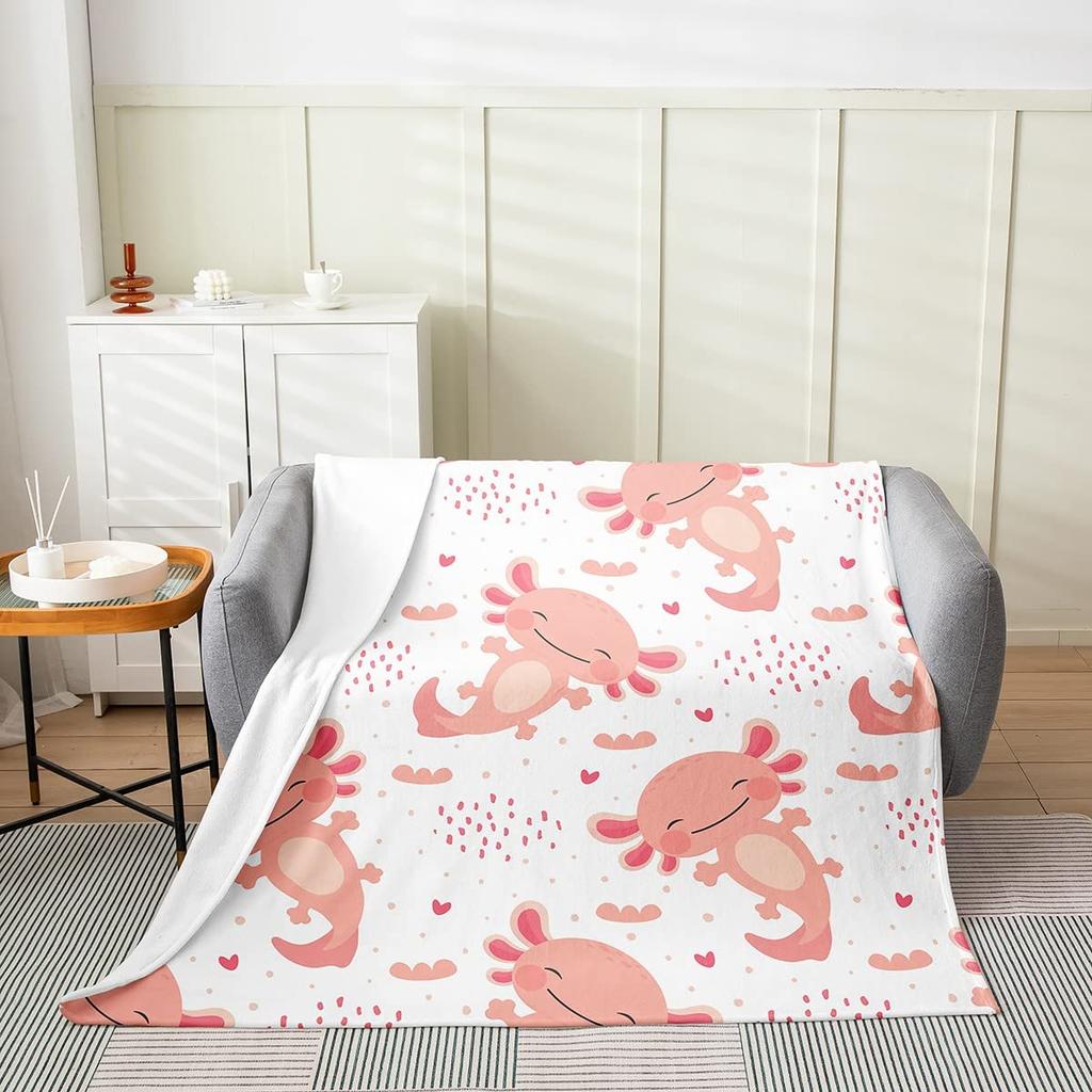 Cartoon Axolotl Blanket Kawaii Ocean Animal Throw Blankets for All Season Seaweed Aquarium Soft Flannel Sofa Blanket for Kids