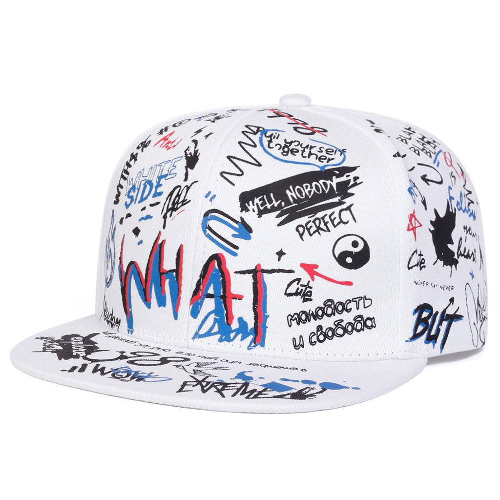 Unisex WHAT Graffiti Print Hip-hop Hats Fashion Spring Autumn Outdoor Adjustable Casual Baseball Caps Sunscreen Hat