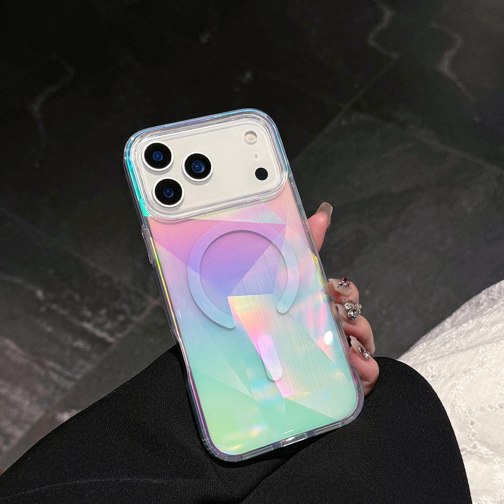 Магнитный чехол Aurora с лазерным градиентом для iPhone 17 16 15 14 13 12 Pro Max Plus Air Беспроводная зарядка Для Magsafe Ударопрочный чехол