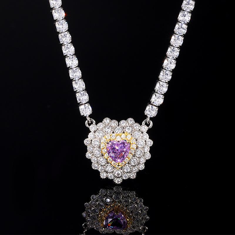 Осенне-зимние украшения Медь Позолота Бриллиант с высоким содержанием углерода В форме сердца Универсальная цепочка Ожерелье Женское 6 * 6