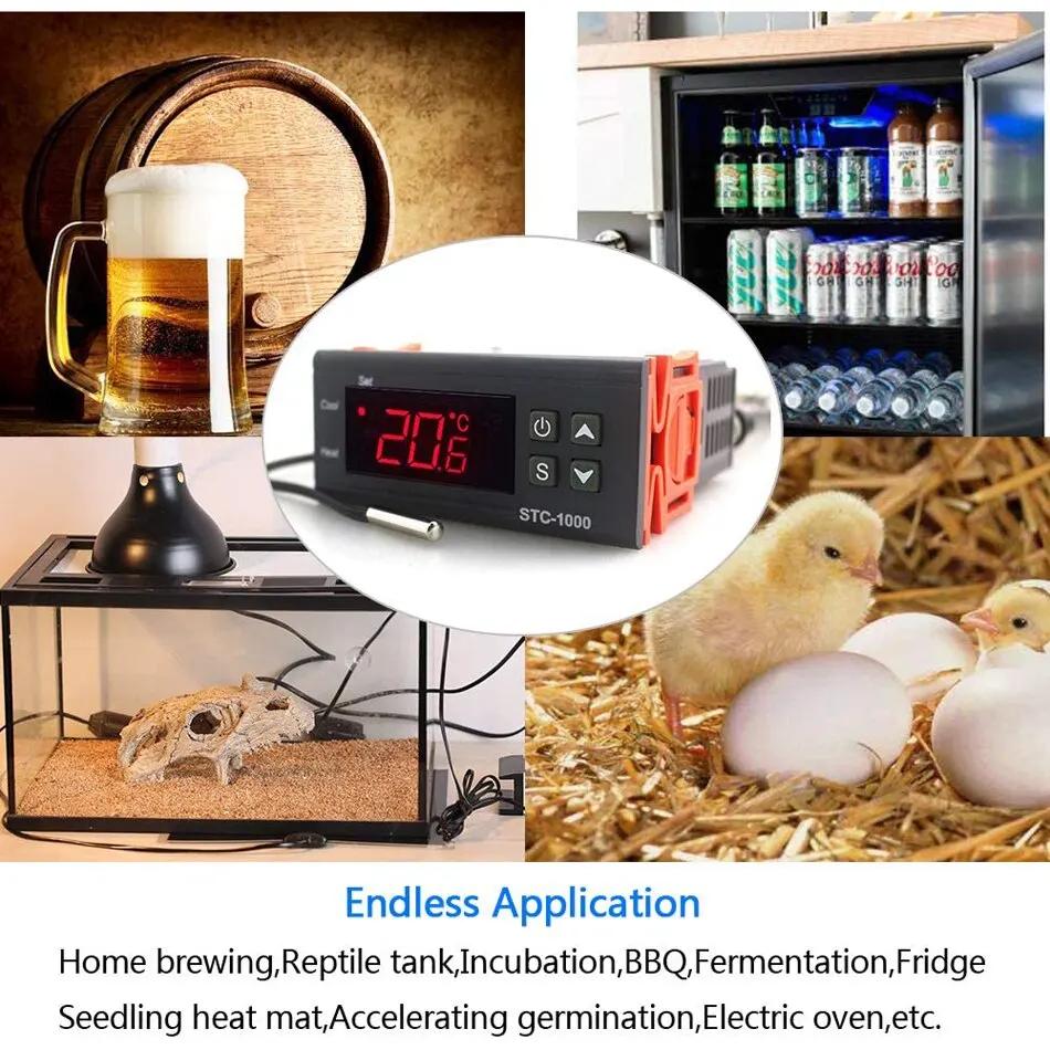 STC-1000 Цифровой светодиодный регулятор температуры, термостат по Цельсию, отопление, охлаждение, 2 реле, выходной датчик NTC, датчик переменного тока 110-220 В