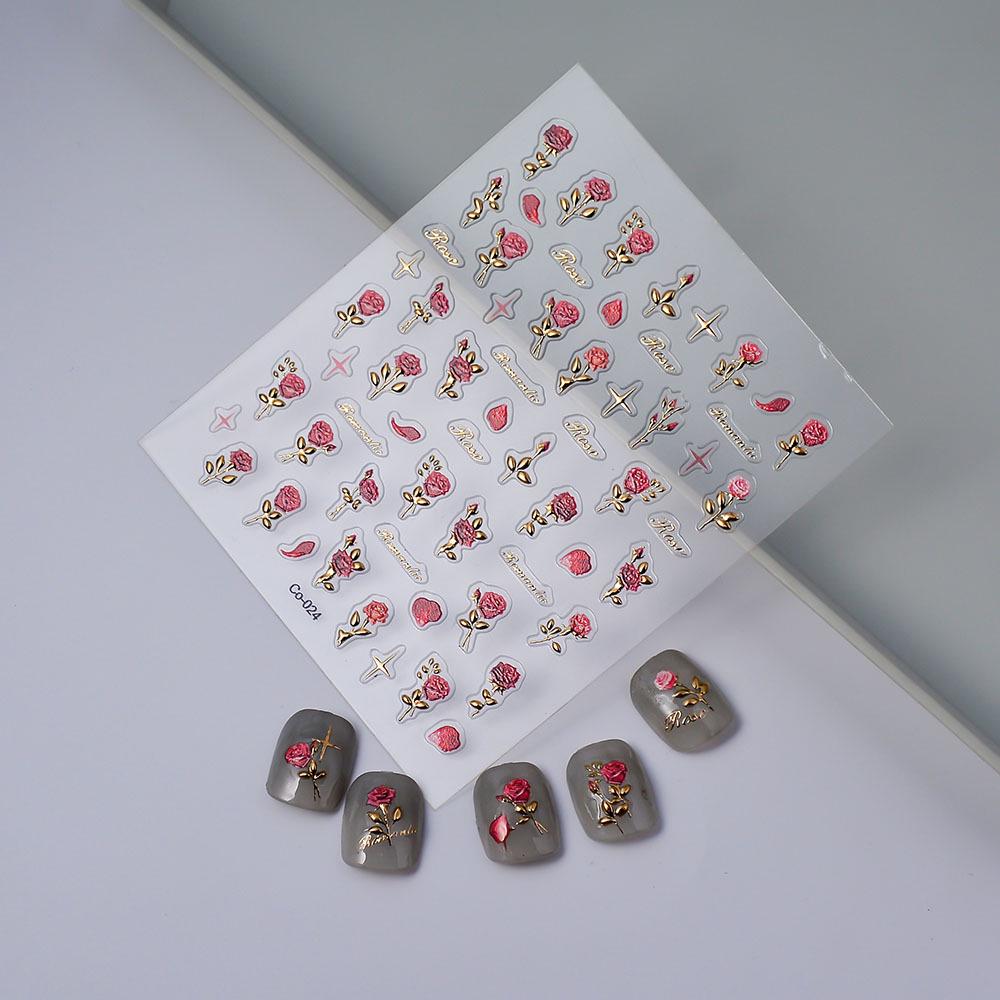 Wangyuan 5D Rose Relief Silver Nail Art Sticker - носимый и трехмерный клейкий дизайн