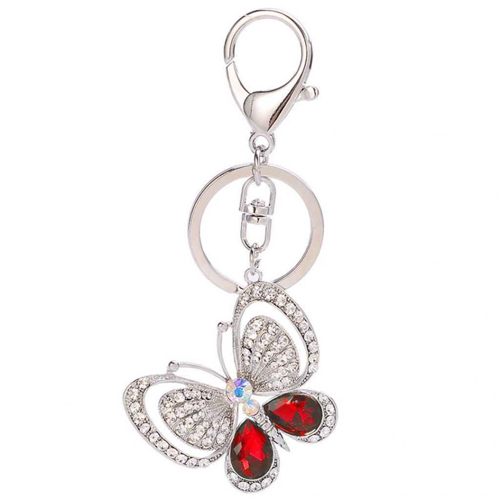Shiny Rhinestone Hollowed Butterfly Pendant Keychain Keys Organizer Ring Decor