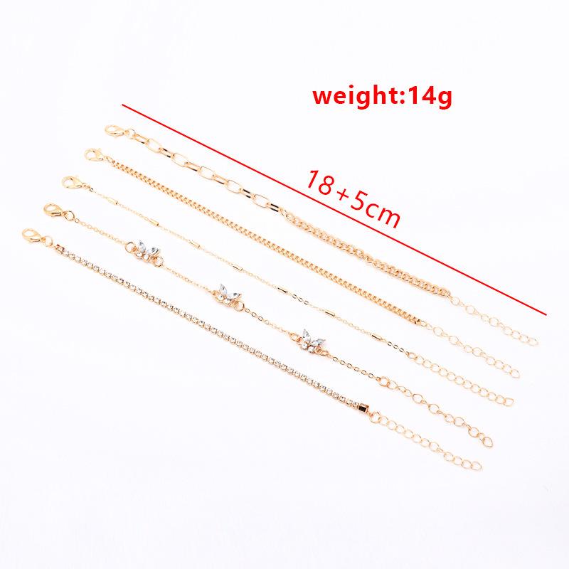 European and American fashion lady point diamond butterfly copper chain with diamond claw chain handmade multi-layer 1 five-piece set bracele