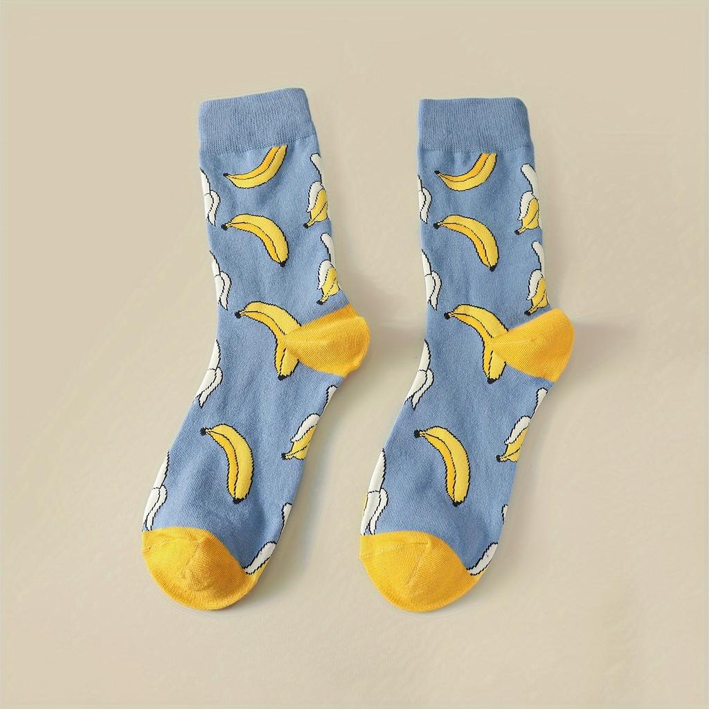 2 пары/упаковка Женские Мужские Носки Банановый Фруктовый Узор Мультяшные Смешные Носки-гольфы Хлопковые Носки для пары,Мужские Женские Чулки и Носочно-чулочные изделия