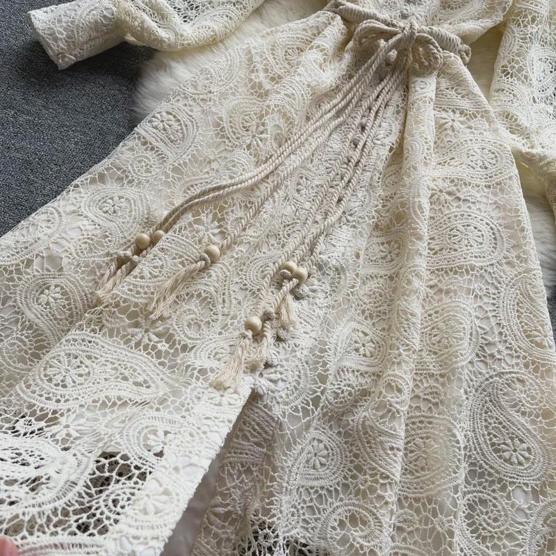 2021 Autumn French Retro Fairy Long Sleeve Slim Lace Dress