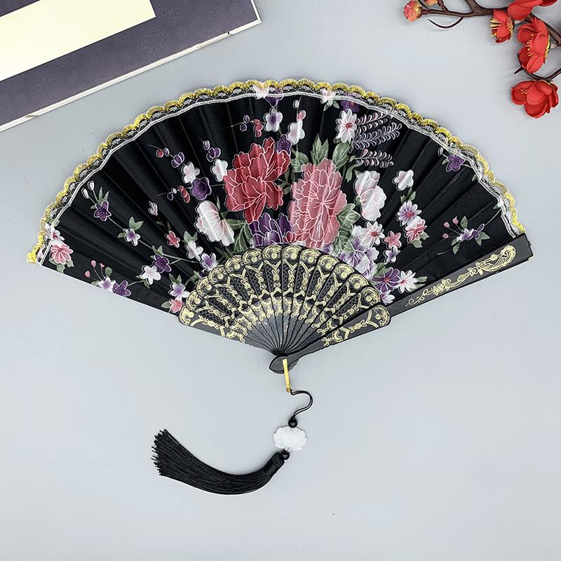1 шт. Складной веер Элегантный и роскошный цветочный узор Винтажный танцевальный веер Модный китайский стиль Ручной штампованный дизайн