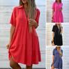 Летнее женское платье с v-образным вырезом и лацканами, плиссированное лоскутное подол, однотонное свободное платье трапециевидной формы с большими распашными рукавами длиной до колена, платье миди