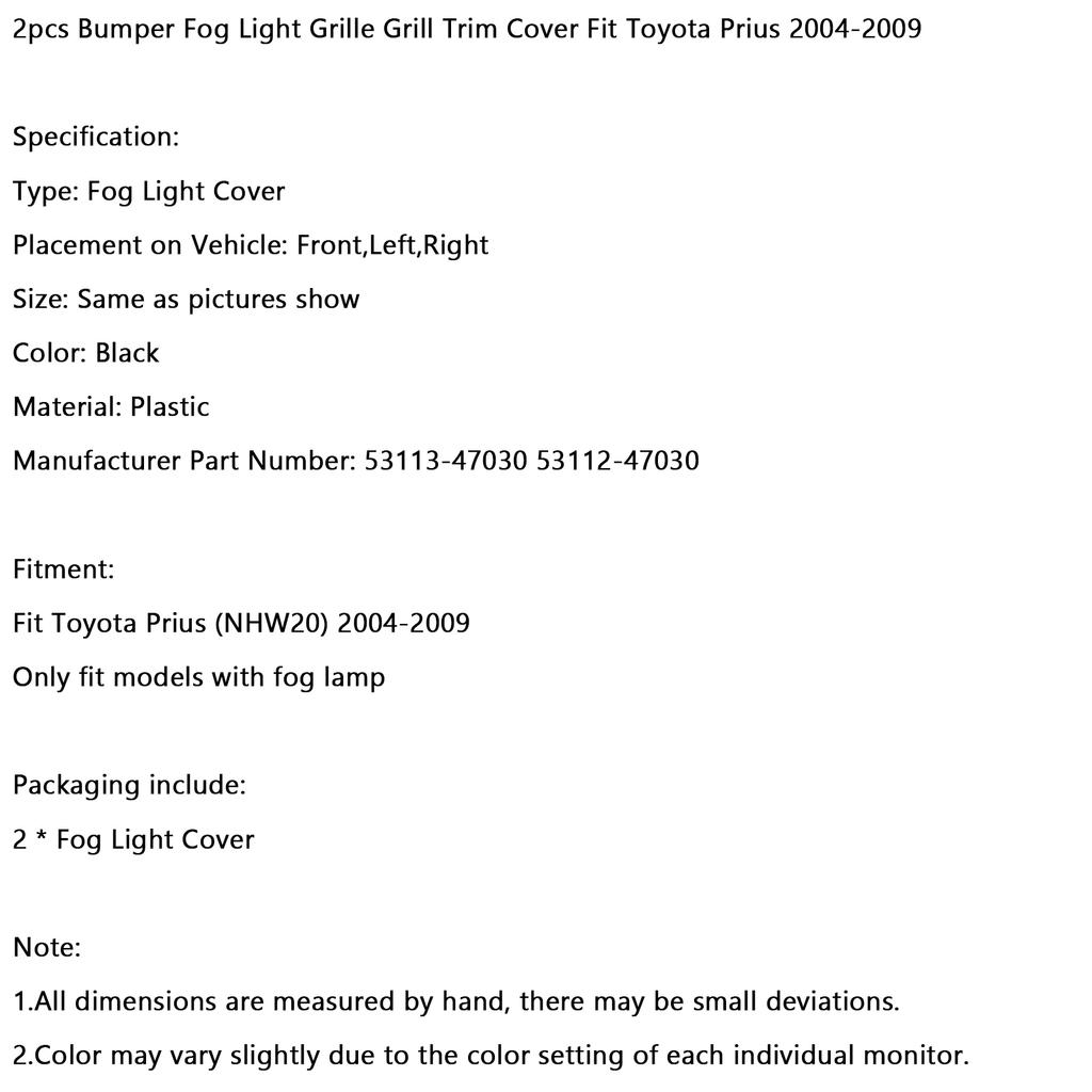 2 шт. Накладка решетки противотуманной фары бампера подходит для Toyota Prius 2004-2009 05 06 07 08 Черный