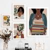 Solid Wood Frame Abstract Black Girl Reading Book Coffee Moon Art Canvas Painting Nordic Posters And Prints Wall Pictures For Living Room Decor