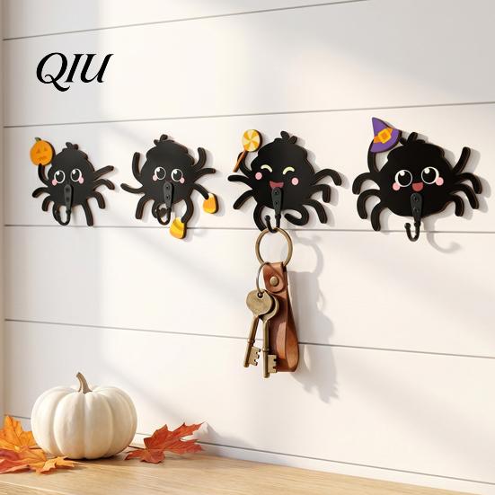 Halloween Theme Decorative Hangers Wooden Spider Wall Hook for Keys Hat Towel, Cute Cartoon Black Party Decoration Hanger, Mounted Gothic Key Entryway