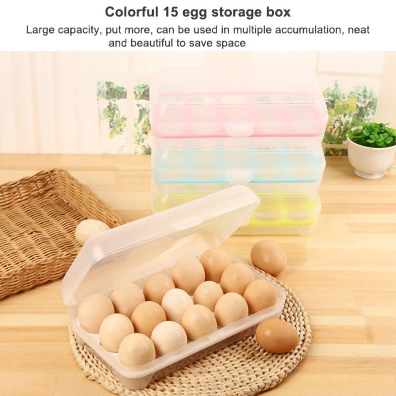 15 Eggs Refrigerator Egg Holder with Lid Deviled Egg Tray Storage Box Dispenser Stackable Plastic Container Kitchen Egg Holders