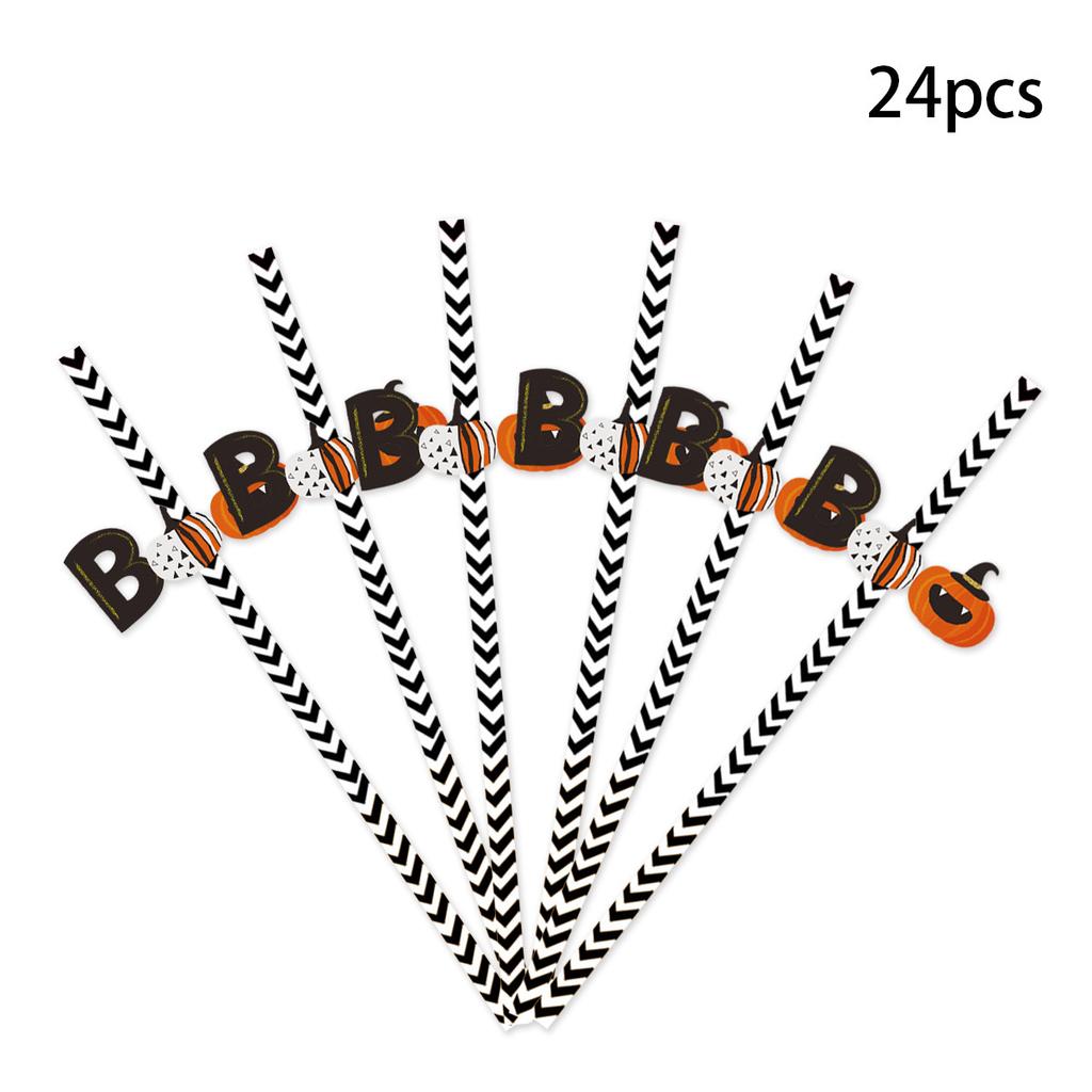 Halloween Decorative Props Spider Pumpkin Disposable Paper Straw Insert Party Supplies