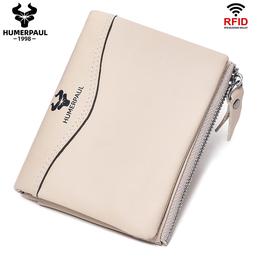 Humerpaul Новый RFID мужской кошелек, защита от кражи, сканирование, мужской кожаный короткий кошелек на молнии, чехол для монет, повседневная сумка для денег