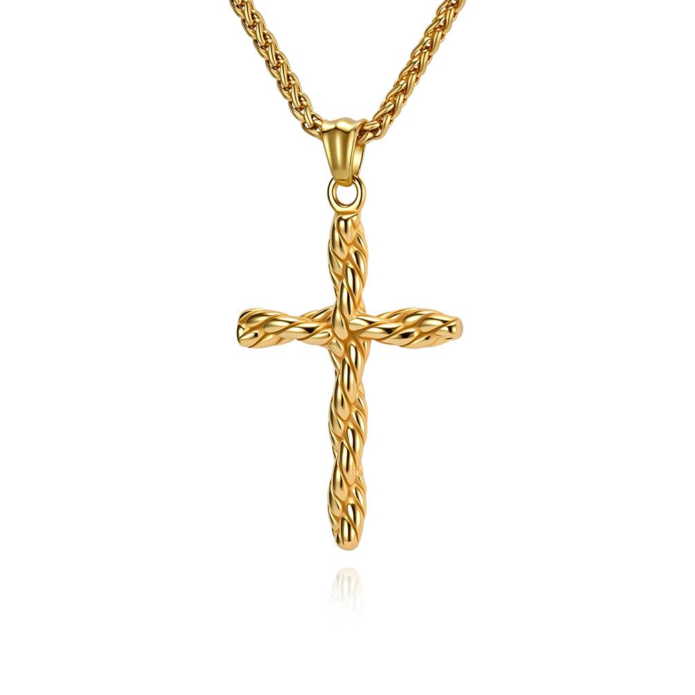 Ins Non-sexual Pin Twist Braided Titanium Steel Cross Necklace Niche Personality High-end Pendant