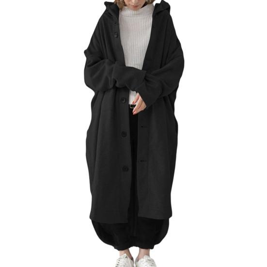 Женское зимнее пальто с капюшоном, однобортное, нерегулярный подол, с длинными рукавами, до щиколотки, с толстыми карманами, сплошной цвет, женский уличный плащ