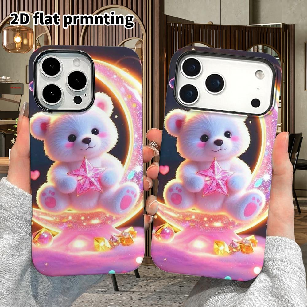 Phone Case: 2D flat design suitable for iPhone 18 17 16 15 14 13 Pro film protective case, couple style, starry little white bear, Christmas and Hallo